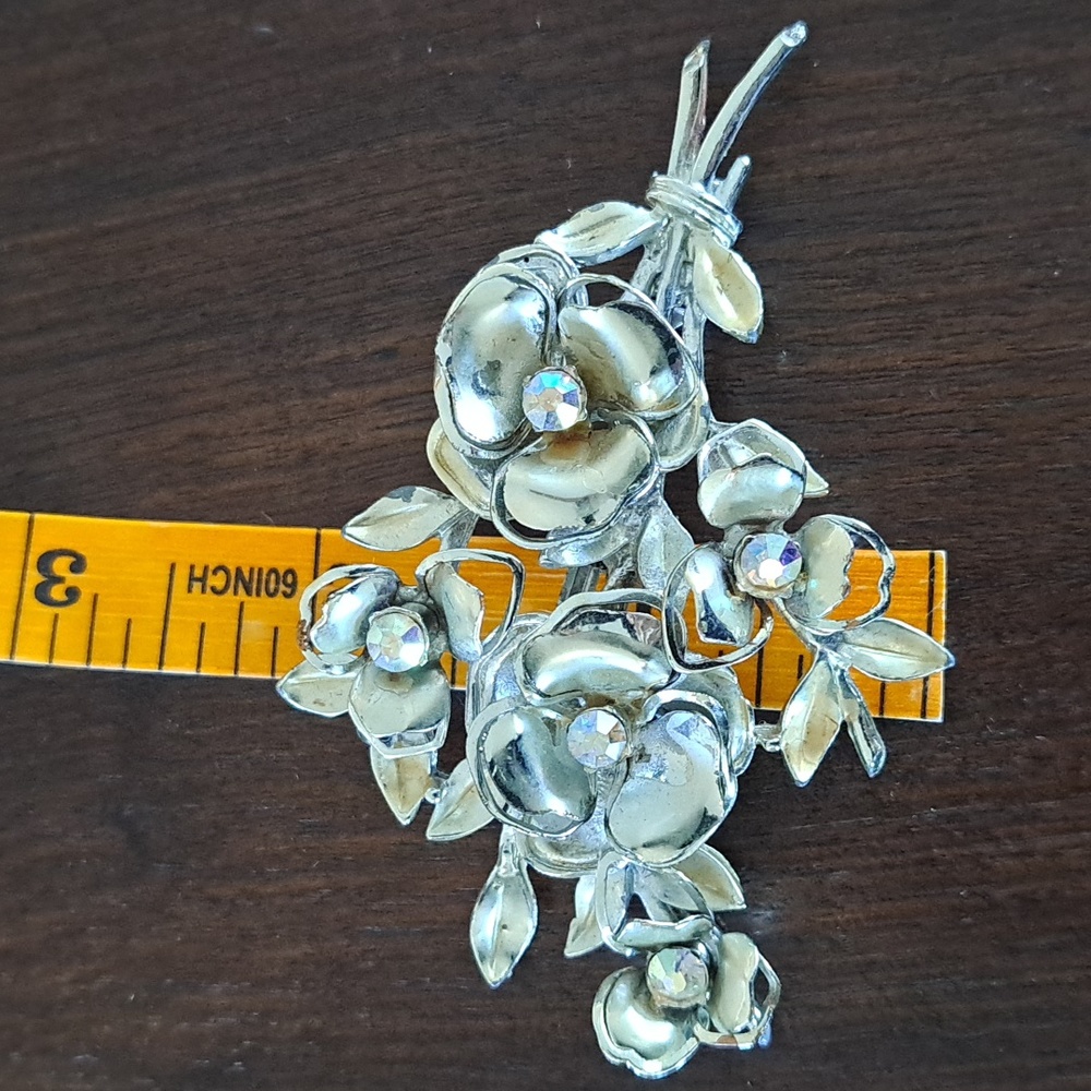 Coro Chunky Statement Silvertone Rhinestone Brooc… - image 6